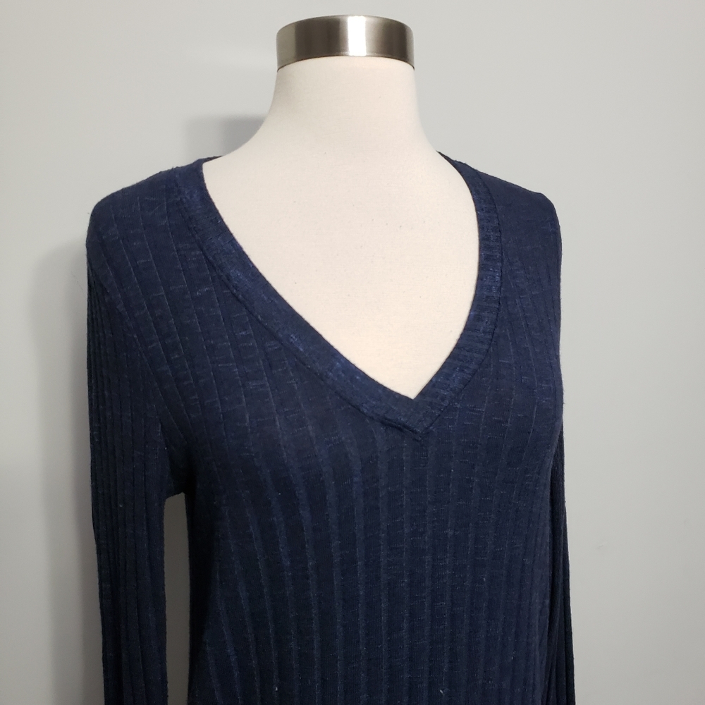 Anthropologie Deletta Small Navy Blue Ribbed V Neck Tunic Top - Picture 7 of 10